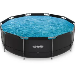 VirtuFit Rond Zwembad - Ø366 x 100 cm - Antraciet - Inclusief Filterpomp - Tweedekans