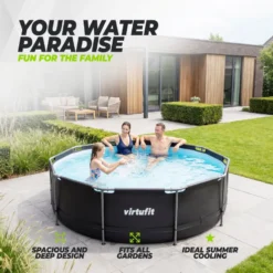 VirtuFit Rond Zwembad - Ø366 x 100 cm - Antraciet - Inclusief Filterpomp - Tweedekans