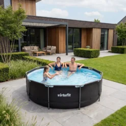 VirtuFit Zwembad Rond Ø366 x 100 cm - Antraciet - Compleet Pakket
